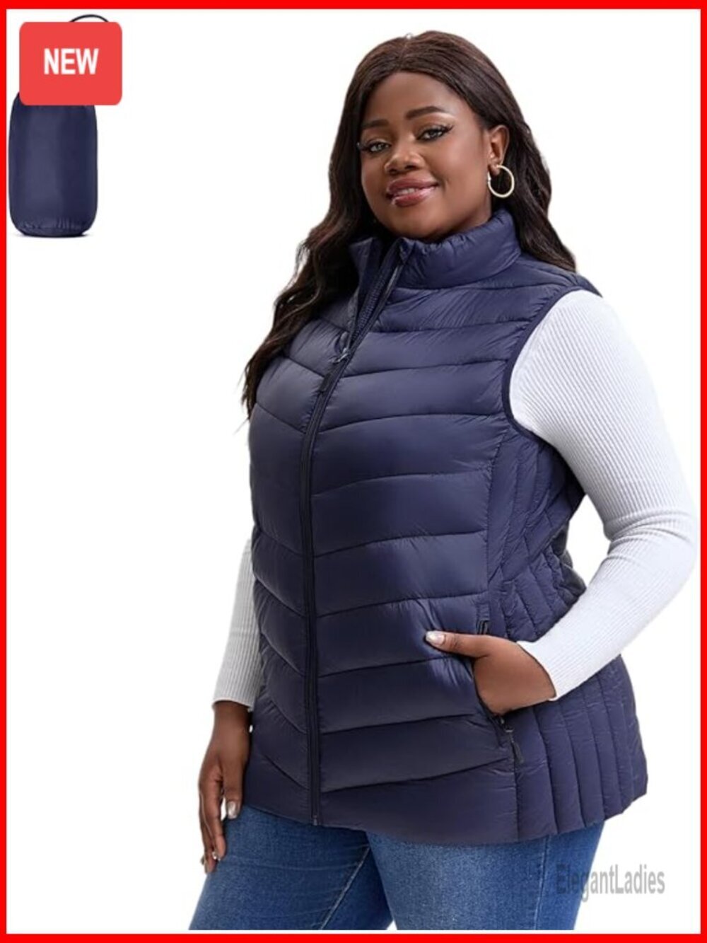 Plus Size Water-Resistant Puffer Vest Packable Lightweight Winter Vest